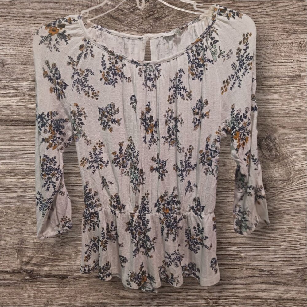 Lucky Brand Womens XSmall Floral Button-Shoulder Blouse